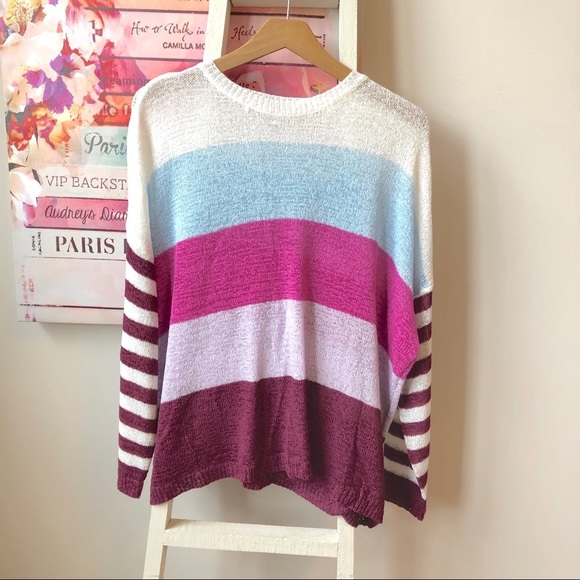 NWT Colorblock Slouchy Boyfriend Lightweight Sweatshirt Lagenlook Women's Medium - Picture 4 of 8